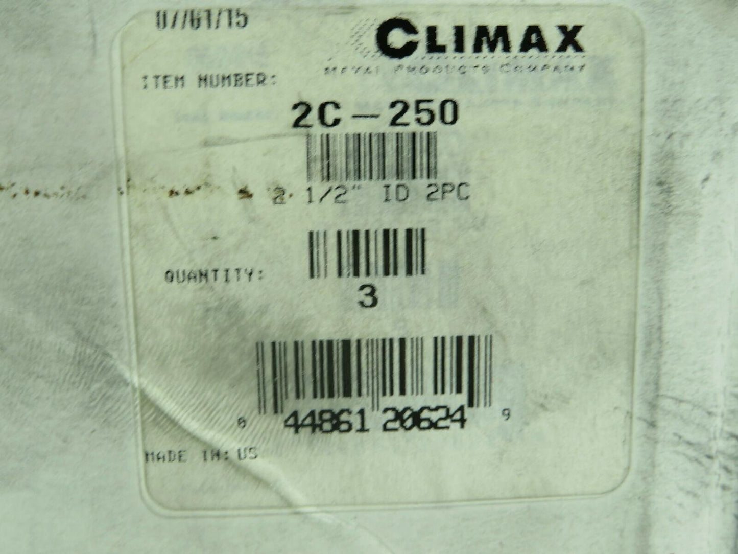 Climax Metals 2C-250 Two-Piece Steel Clamping Collar 2 1/2" Lot of 3
