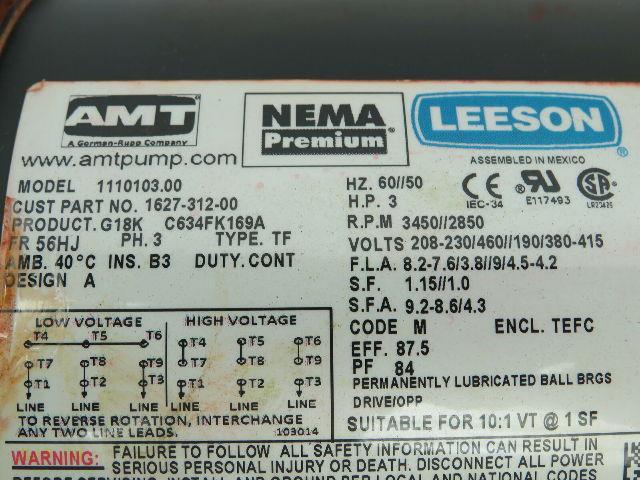 AMT/Leeson 1110103.00 Pump 208-230/460V  3HP 3PH