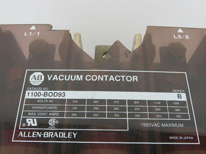 Allen Bradley 1100-BOD93/B Vacuum Contactor 1500VAC 200HP Series B