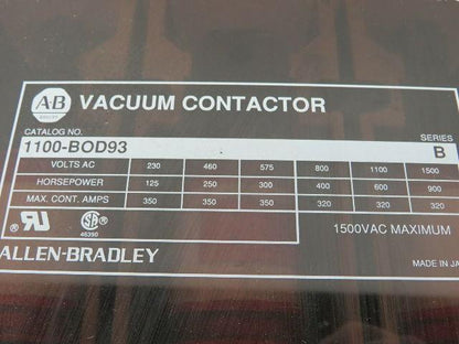 Allen Bradley 1100-BOD93/B Vacuum Contactor 1500VAC 200HP Series B