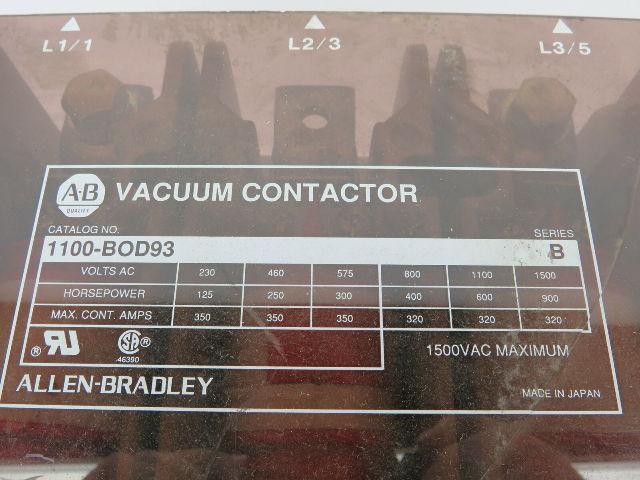 Allen Bradley 1100-BOD93/B Vacuum Contactor 1500VAC 200HP Series B