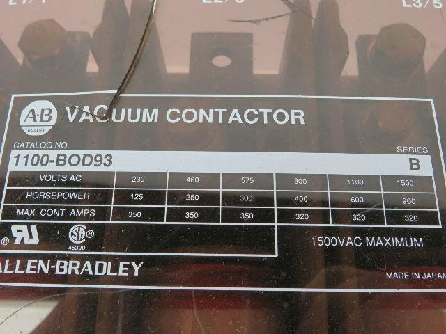 Allen Bradley 1100-BOD93/B Vacuum Contactor 1500VAC 200HP 3 Pole Series B