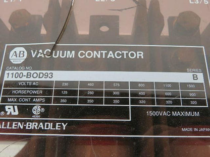 Allen Bradley 1100-BOD93/B Vacuum Contactor 1500VAC 200HP 3 Pole Series B