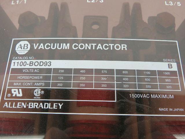 Allen Bradley 1100-BOD93/B Vacuum Contactor 1500VAC 200HP 3 Pole Series B