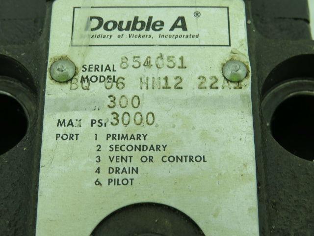 Double A BQ 06 HN12 22AI Hydraulic Valve Max PSI 3000