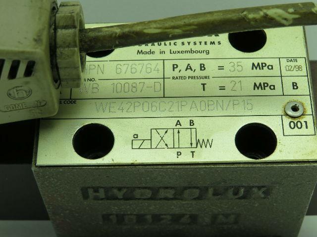 Hydrolux HPN 676764 WE42P06C21PA0BN/P15 Hydraulic Valve 24V