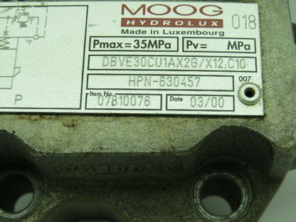 Moog DBVE30CU1AX2G/X12.C10 HPN630457 Hydraulic Relief Valve