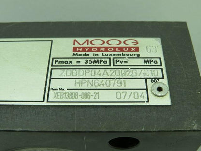 Moog ZDBDP04A2002G/C10 Hydraulic Proportional Pressure Relief Sandwich Valve