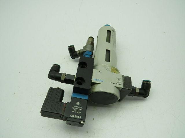 Festo LFMA-D-MINI-A Air Filter 175 PSI W/Festo MEH-3-09 Solenoid Coil 21.6-26.4V