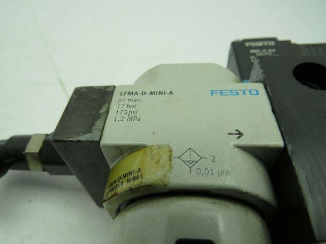 Festo LFMA-D-MINI-A Air Filter 175 PSI W/Festo MEH-3-09 Solenoid Coil 21.6-26.4V