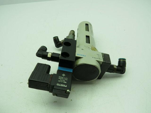 Festo LFMA-D-MINI-A Air Filter 175 PSI W/Festo MEH-3-09 Solenoid Coil 21.6-26.4V