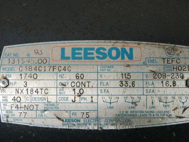 Leeson C184C17FC4C 131545.00 Motor 1PH 3HP 1740RPM 115-208-230V NX184TC