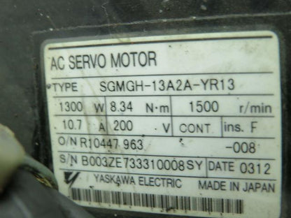 Yaskawa Electric SGMGH-13A2A-YR13 AC Servo Motor 1300W 200V 10.7A