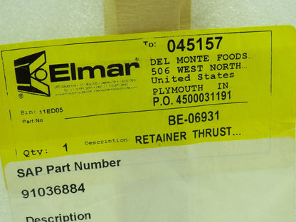 Elmar BE-06931 Retainer Thrust Plate 6-Bolt  7" Dia