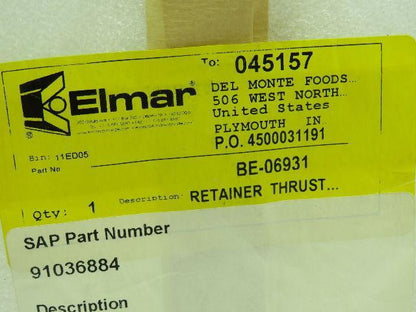 Elmar BE-06931 Retainer Thrust Plate 6-Bolt  7" Dia