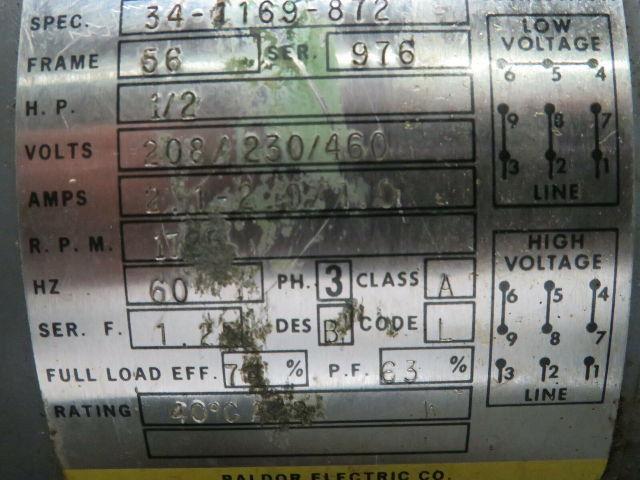 Baldor M3538 Motor 3PH Frame 56 1/2HP 1725RPM W/C13Z37P-1C Centrifugal Blower