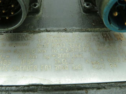 Siemens 1FT6044-4AF71-3EA2 Brushless Servo Motor 3PH