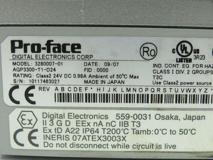 Digital Electronics 3280007-1 Pro-Face Touch Panel 24V 0.98A AGP3300-T1-D24