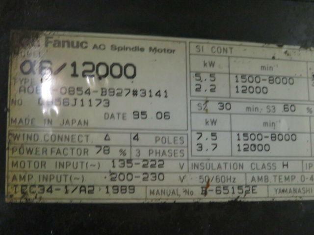 GE Fanuc A06B-0854-B927#3141 AC Spindle Motor 135-222V 200-230V 4 Pole 3PH 36A