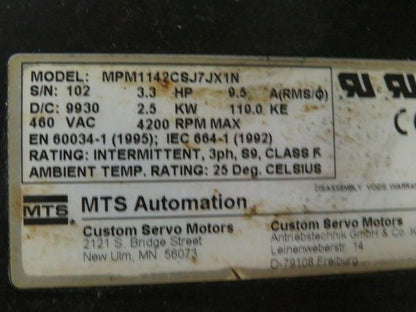 Promess KA-EMF 12 Electro Mechanical Assembly W/Servo Motor 3.3HP 4200 RPM 9.5A