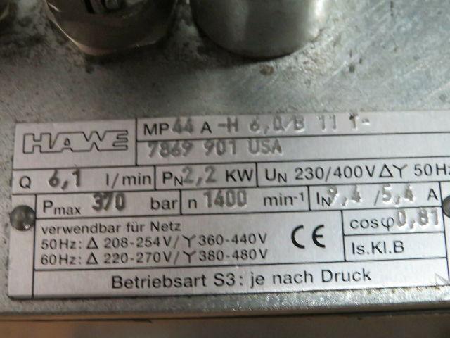 Hawe MP44A-H6.0/B11T-7869901USA Hydraulic Pump 4 Stack Valve Block 24VDC