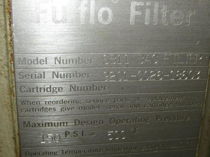 Fulflo Filter SB11 Basket Strainer Carbon Steel #2 Baghouse Filter 15" Long