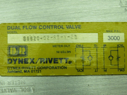 Dynex Rivett S8620-02-AB-V-20 Dual Flow Hydraulic Control Sandwich Valve