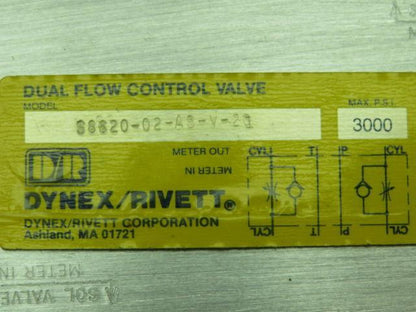Dynex Rivett S8620-02-AB-V-20 Dual Flow Hydraulic Control Sandwich Valve