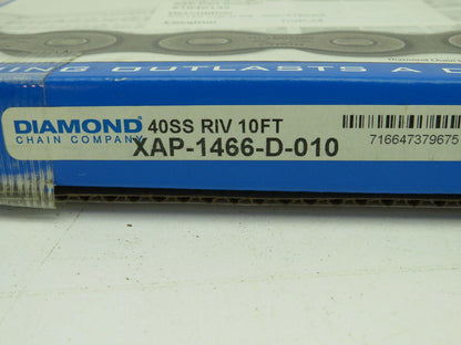 Diamond XAP-1466-D-010 Stainless Roller Chain #40 SIngle Strand Riveted 10' USA