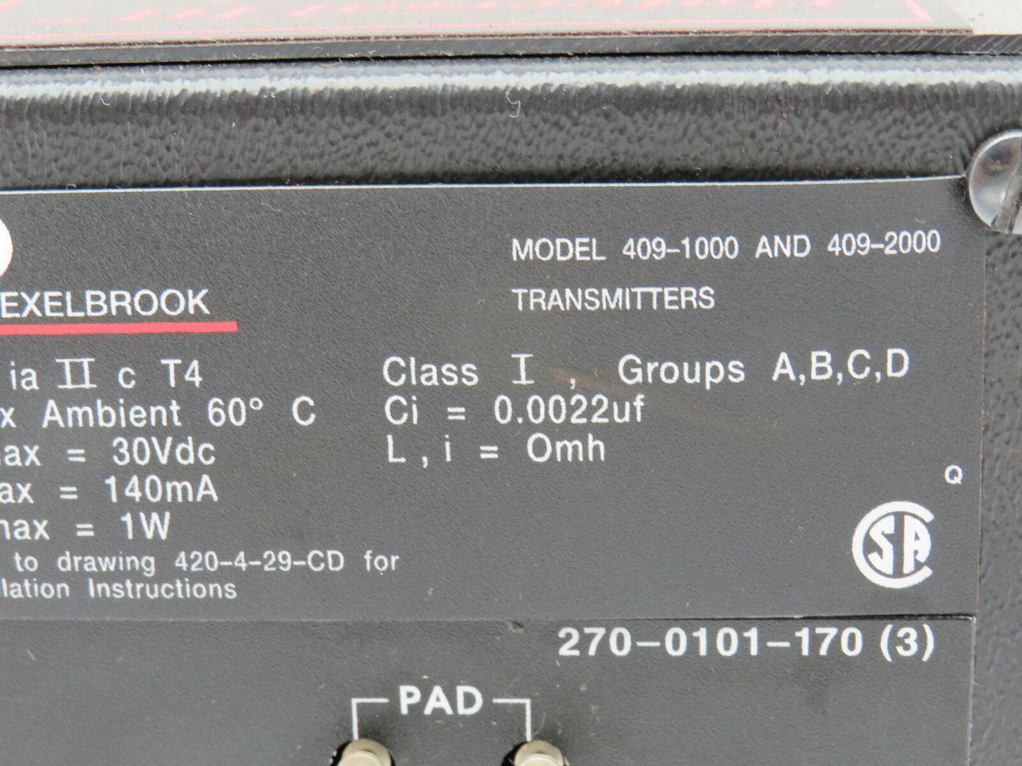 Drexelbrook 409-1000/409-2000 Transmitter 30VDC