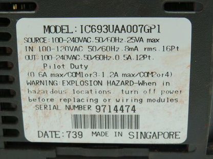 GE Fanuc IC693UAA007GP1 Series 90 Micro Power Supply 100-240VAC 16PT