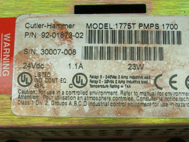 Cutler Hammer 92-01873-02 Panel Mate Operator Interface 1775TPMPS1700 24VDC 1.1A