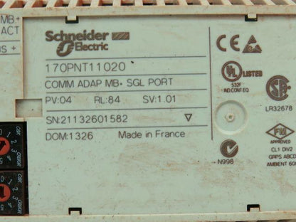 Schneider Electric 170PNT11020 Comm Adapter MB+SGL Port