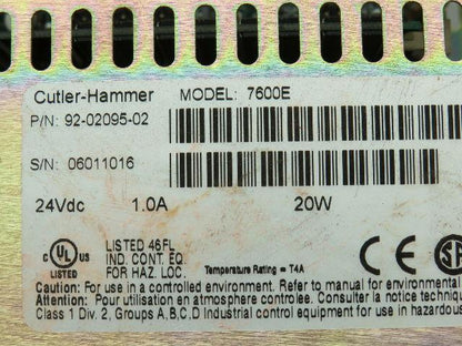 Cutler-Hammer 92-02095-02 Panelmate Model 7600E 24VDC 1.0A 20W