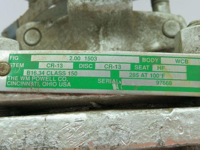 WM Powell CO CR-13 Valve WCB Body HF Seat 2" Gate Valve