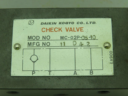 Daikin Kogyo MC-02P-05-10 Hydraulic Check Valve  Lot of 2