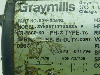 Graymills 3VH56T17T5533A Superflo Coolant Pump 1/4HP 1725RPM 56CZ-60 Frame 3PH