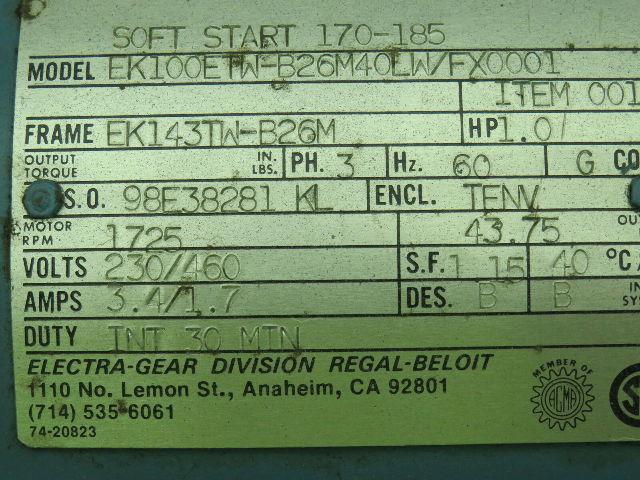 Dings Dynamics 2-62006-524-U1 Brake W/Motor 1HP 1725 RPM EK143TW-B26M Frame 3PH