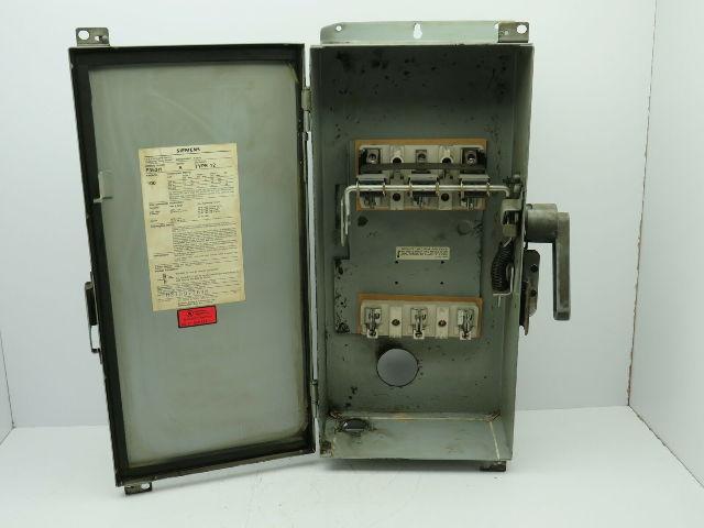 Siemens F353H/A I-T-E Enclosed Switch Fusible 100A 600VAC 3PH Type 12 Series A