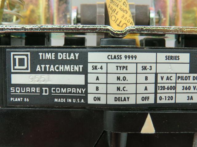 Square D 9551 Time Delay Attachment SK-3 SK-4 Class 9999 120V Ser A