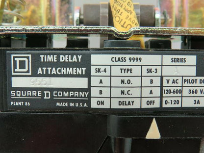 Square D 9551 Time Delay Attachment SK-3 SK-4 Class 9999 120V Ser A