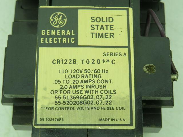 GE CR122BT020**C Time Delay Relay Solid State Relay 6-60 Sec 120V Coil CR122BT