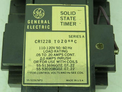 GE CR122BT020**C Time Delay Relay Solid State Relay 6-60 Sec 120V Coil CR122BT