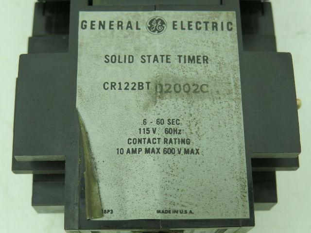 GE CR122BT02002C Time Delay Relay Solid State Relay 6-60 Sec 115V Coil CR122BT