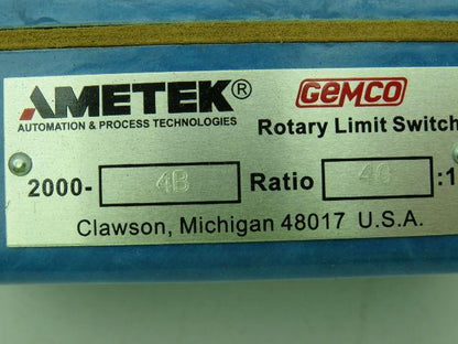 Ametek Gemco 2000-4B Rotary Limit Switch 2-Circuit SPDT 40:1 Ratio NEMA 12