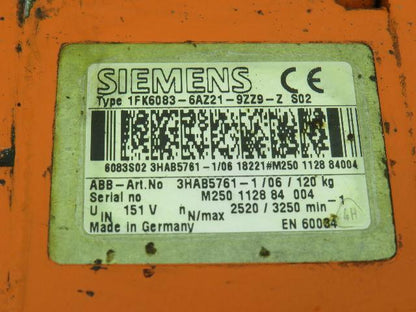 Siemens 1FK6083-6AZ21-9ZZ9-Z S02 Servo Motor ABB 3HAB5761-1/06/120KG
