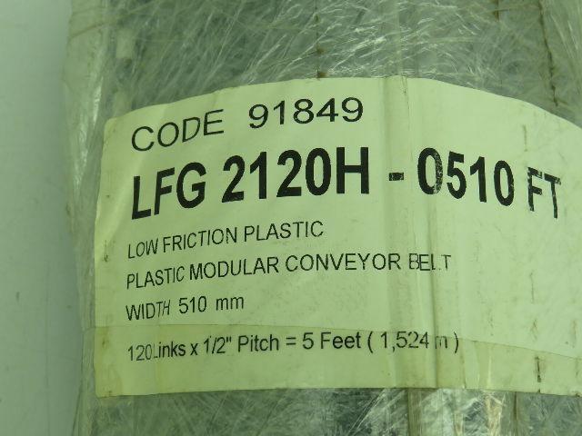 System Plast LFG 2120H-0510 FT Flat Top Modular Plastic Conveyor Belt 20" x 5'