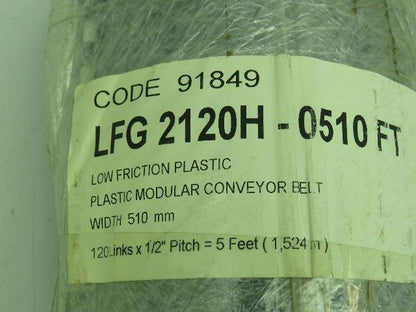 System Plast LFG 2120H-0510 FT Flat Top Modular Plastic Conveyor Belt 20" x 5'