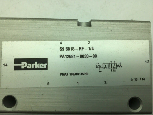 PARKER PA12681-0033-00 Solenoid Valve 5/2 Type S9 581S-RF-1/4 24VDC KZ3673