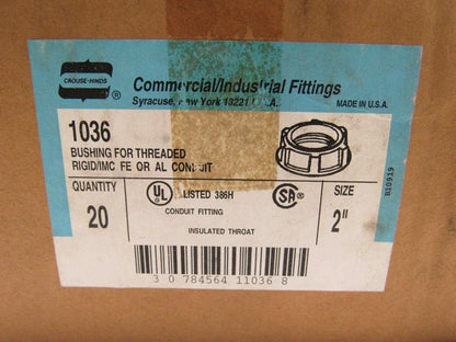 Crouse Hinds 1036 Threaded Insulated Bushing 2" Rigid IMC  Box of 20